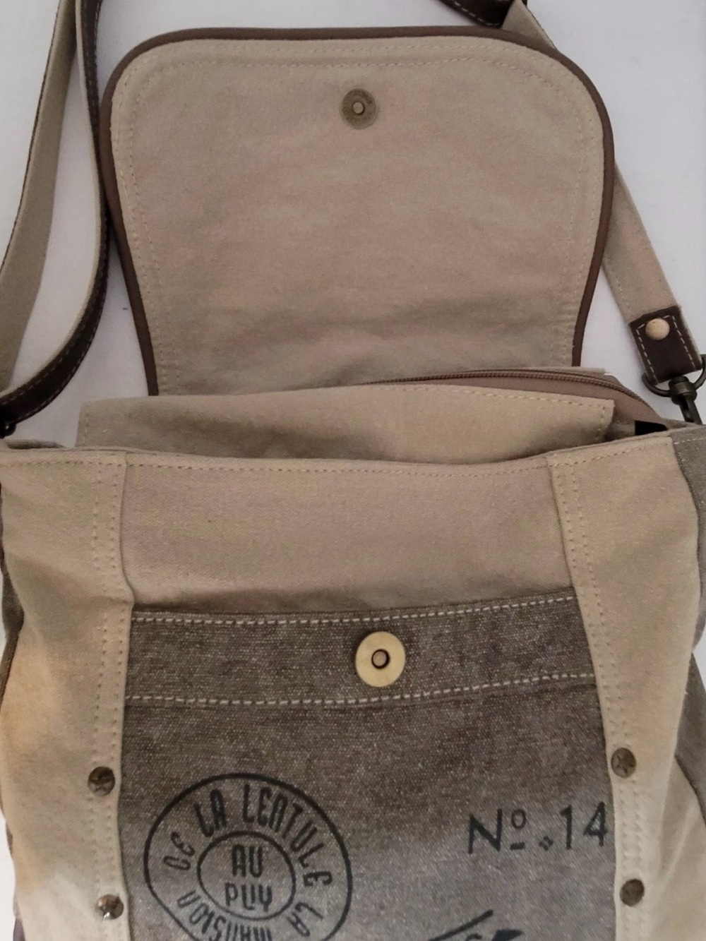 Myra Bag Canvas Leather Star Brown Trim Shoulder Bag Khaki Taupe - Picture 11 of 16